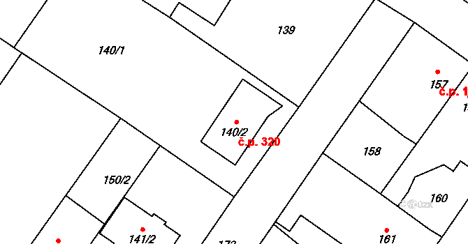 Kačice 320 na parcele st. 140/2 v KÚ Kačice, Katastrální mapa