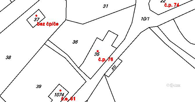 Radvanice 76 na parcele st. 35 v KÚ Radvanice v Čechách, Katastrální mapa