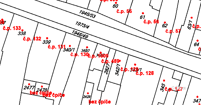 Třebechovice pod Orebem 459 na parcele st. 342/2 v KÚ Třebechovice pod Orebem, Katastrální mapa