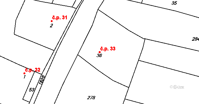 Horní Sukolom 33, Uničov na parcele st. 36 v KÚ Horní Sukolom, Katastrální mapa