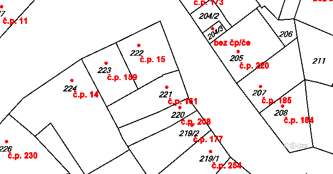 Majetín 161 na parcele st. 221 v KÚ Majetín, Katastrální mapa