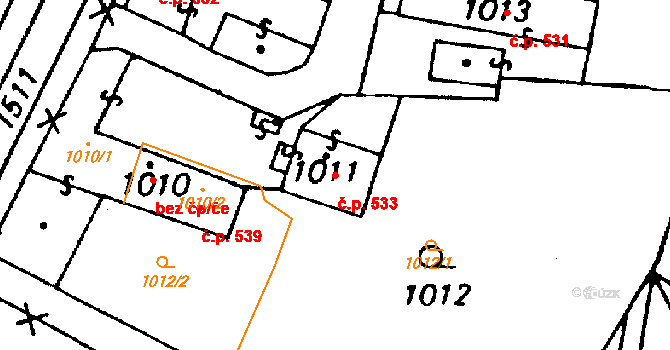 Haukovice 533, Újezd na parcele st. 1011 v KÚ Újezd u Uničova, Katastrální mapa