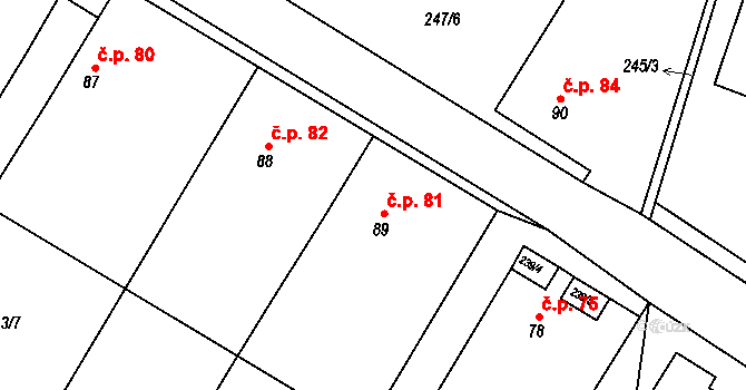 Malá Hraštice 81 na parcele st. 89 v KÚ Malá Hraštice, Katastrální mapa