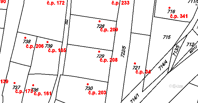 Kněževes 208 na parcele st. 729 v KÚ Kněževes u Rakovníka, Katastrální mapa