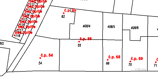 Černěves 56 na parcele st. 55 v KÚ Černěves, Katastrální mapa