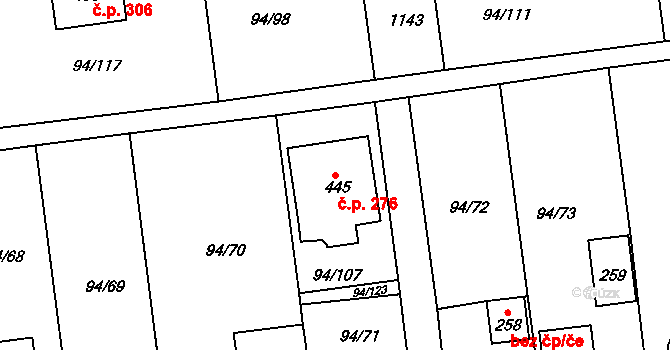 Přepeře 276 na parcele st. 445 v KÚ Přepeře u Turnova, Katastrální mapa