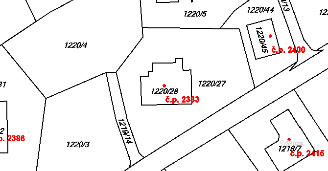 Rožnov pod Radhoštěm 2383 na parcele st. 1220/28 v KÚ Tylovice, Katastrální mapa
