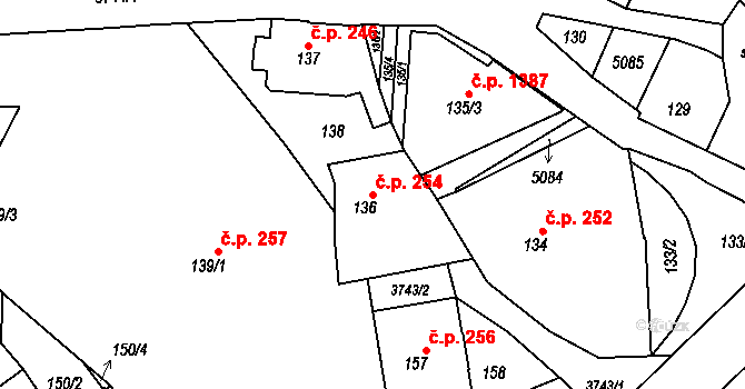 Žamberk 254 na parcele st. 136 v KÚ Žamberk, Katastrální mapa