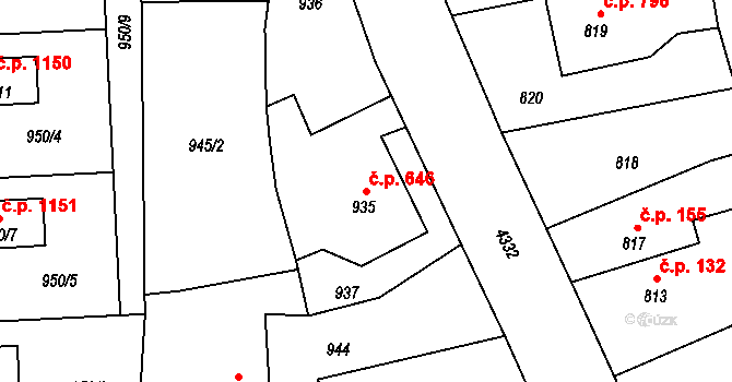 Dolní Lutyně 646 na parcele st. 935 v KÚ Dolní Lutyně, Katastrální mapa