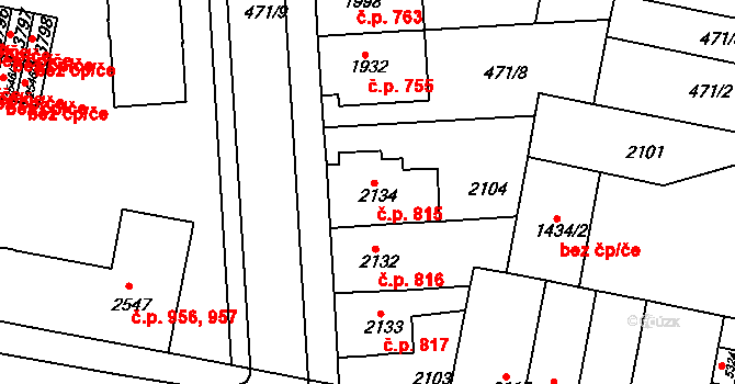 Horka-Domky 815, Třebíč na parcele st. 2134 v KÚ Třebíč, Katastrální mapa