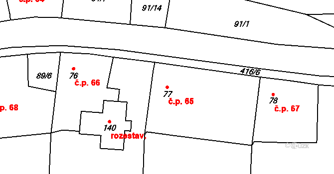 Topol 65, Chrudim na parcele st. 77 v KÚ Topol, Katastrální mapa