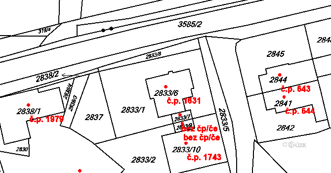 Řečkovice 1631, Brno na parcele st. 2833/6 v KÚ Řečkovice, Katastrální mapa