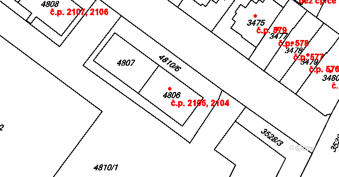 Žabovřesky 2104,2105, Brno na parcele st. 4806 v KÚ Žabovřesky, Katastrální mapa