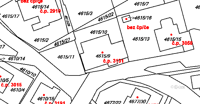 Teplice 3131 na parcele st. 4615/9 v KÚ Teplice, Katastrální mapa