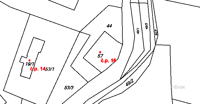 Sedlec 16, Lanžov na parcele st. 57 v KÚ Sedlec u Lanžova, Katastrální mapa