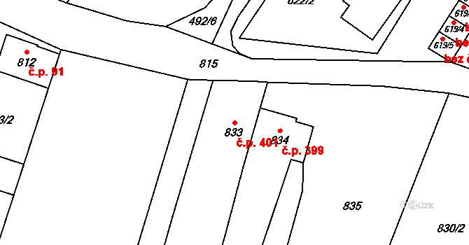 Jablunkov 401 na parcele st. 833 v KÚ Jablunkov, Katastrální mapa