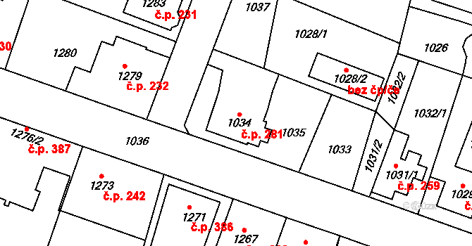 Kolovraty 281, Praha na parcele st. 1034 v KÚ Kolovraty, Katastrální mapa