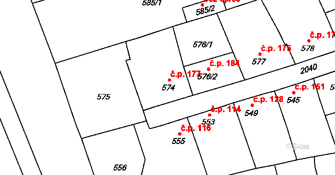 Uhříněves 177, Praha na parcele st. 574 v KÚ Uhříněves, Katastrální mapa