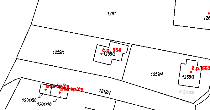 Suchdol nad Lužnicí 554 na parcele st. 1259/2 v KÚ Suchdol nad Lužnicí, Katastrální mapa