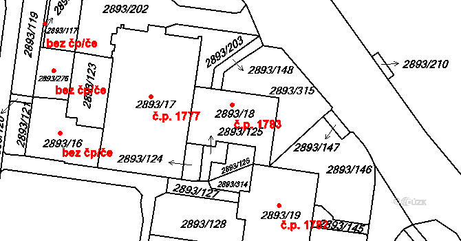 Krč 1783, Praha na parcele st. 2893/18 v KÚ Krč, Katastrální mapa