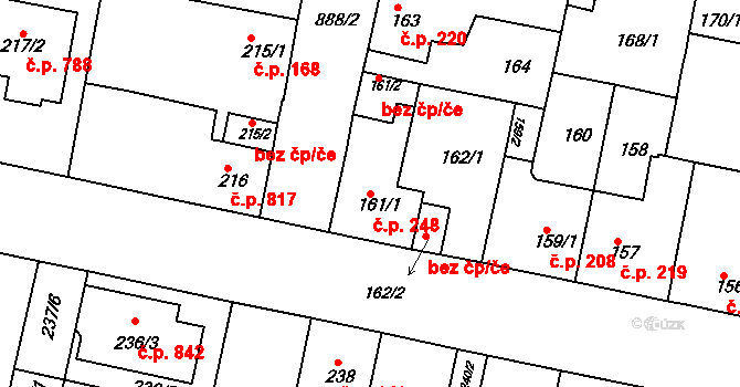 Bohnice 248, Praha na parcele st. 161/1 v KÚ Bohnice, Katastrální mapa