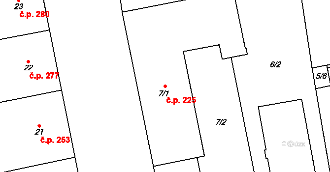 Karlín 225, Praha na parcele st. 7/1 v KÚ Karlín, Katastrální mapa