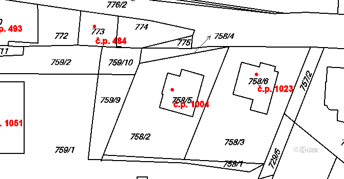 Sedlčany 1004 na parcele st. 758/5 v KÚ Sedlčany, Katastrální mapa