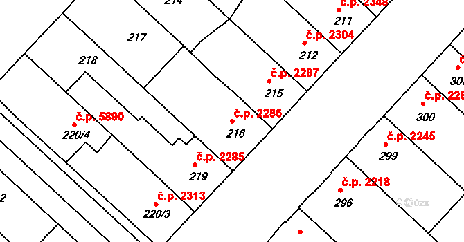 Chomutov 2286 na parcele st. 216 v KÚ Chomutov II, Katastrální mapa