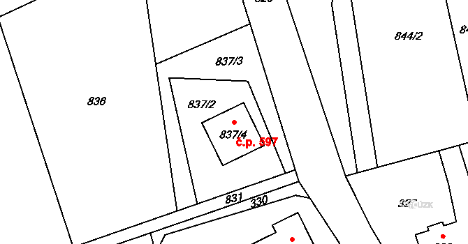 Liberec XII-Staré Pavlovice 597, Liberec na parcele st. 837/4 v KÚ Staré Pavlovice, Katastrální mapa