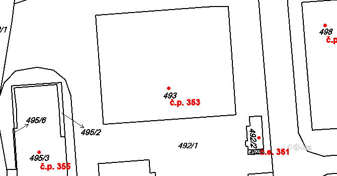 Mokrá 353, Mokrá-Horákov na parcele st. 493 v KÚ Mokrá u Brna, Katastrální mapa