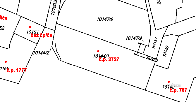 Jižní Předměstí 2727, Plzeň na parcele st. 10144/1 v KÚ Plzeň, Katastrální mapa