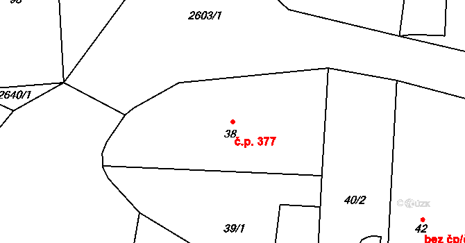 Prostřední Suchá 377, Havířov na parcele st. 38 v KÚ Prostřední Suchá, Katastrální mapa