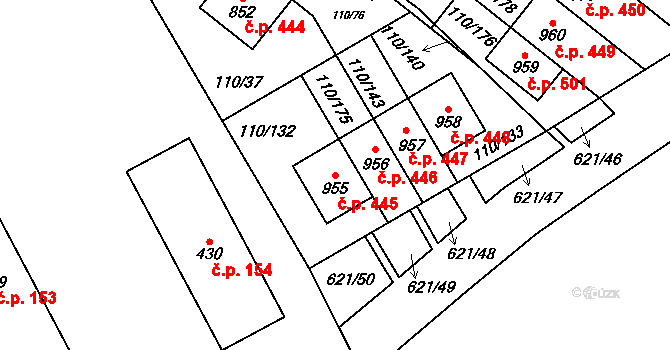 Dolní Jirčany 445, Psáry na parcele st. 955 v KÚ Dolní Jirčany, Katastrální mapa
