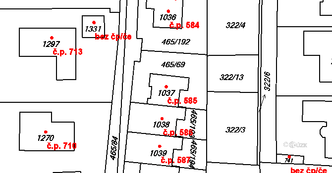 Dolní Jirčany 585, Psáry na parcele st. 1037 v KÚ Dolní Jirčany, Katastrální mapa