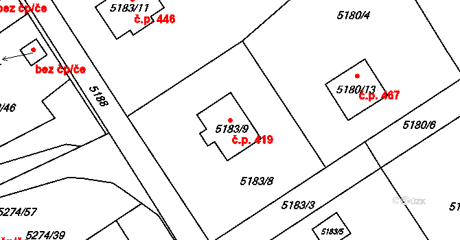 Lískovec 419, Frýdek-Místek na parcele st. 5183/9 v KÚ Lískovec u Frýdku-Místku, Katastrální mapa