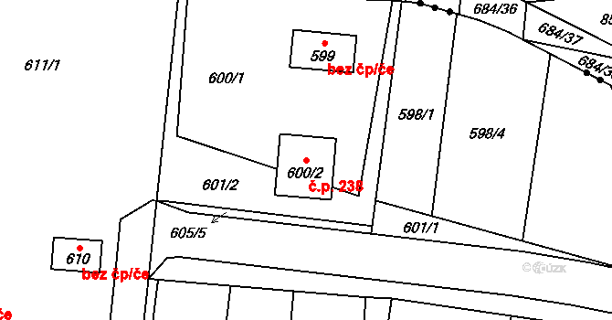 Neplachovice 238 na parcele st. 600/2 v KÚ Neplachovice, Katastrální mapa