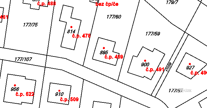Černý Vůl 469, Statenice na parcele st. 895 v KÚ Statenice, Katastrální mapa