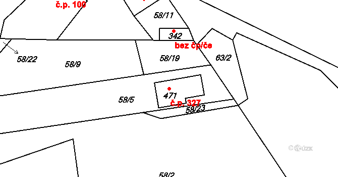 Přílepy 327 na parcele st. 471 v KÚ Přílepy u Holešova, Katastrální mapa