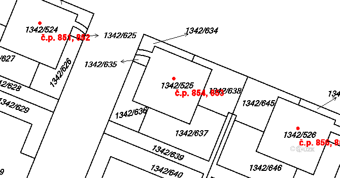 Jinonice 853,854, Praha na parcele st. 1342/525 v KÚ Jinonice, Katastrální mapa
