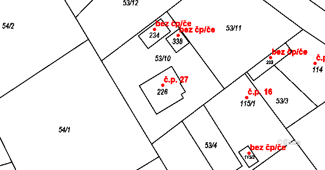 Chlístov 27 na parcele st. 226 v KÚ Chlístov u Benešova, Katastrální mapa