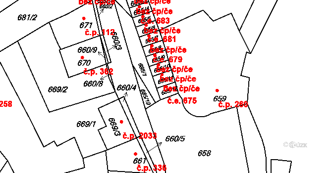 Předměstí 675, Litoměřice na parcele st. 685/12 v KÚ Litoměřice, Katastrální mapa