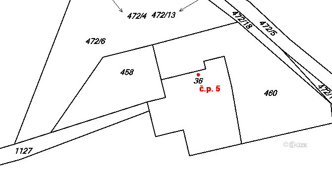 Plachova Lhota 5, Smilkov na parcele st. 36 v KÚ Kouty u Smilkova, Katastrální mapa