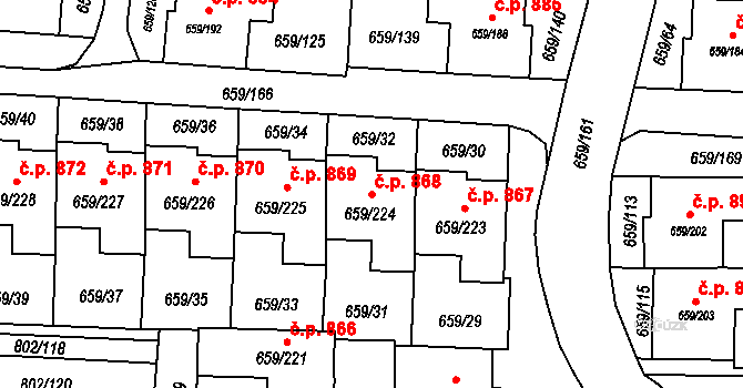 Svinov 868, Ostrava na parcele st. 659/224 v KÚ Svinov, Katastrální mapa