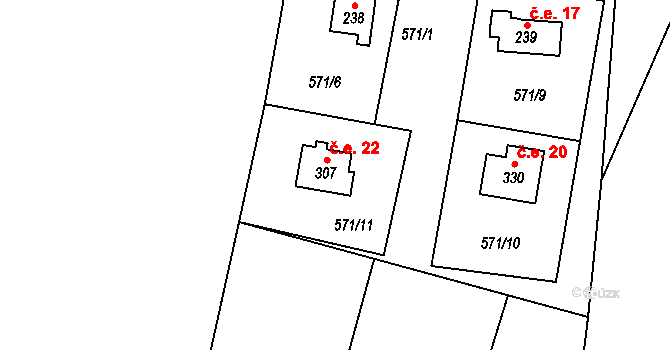 Fryšava pod Žákovou horou 22 na parcele st. 307 v KÚ Fryšava pod Žákovou horou, Katastrální mapa