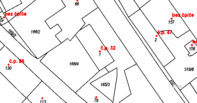 Jívoví 32 na parcele st. 1 v KÚ Jívoví, Katastrální mapa
