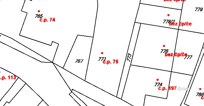 Velké Heraltice 75 na parcele st. 771 v KÚ Velké Heraltice, Katastrální mapa