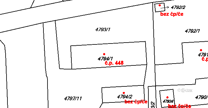 Lískovec 448, Frýdek-Místek na parcele st. 4794/1 v KÚ Lískovec u Frýdku-Místku, Katastrální mapa