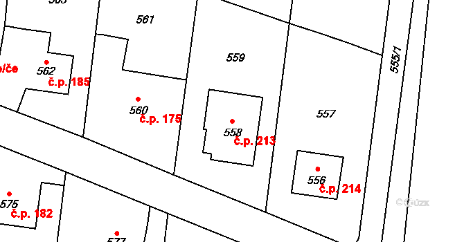 Suché Lazce 213, Opava na parcele st. 558 v KÚ Suché Lazce, Katastrální mapa