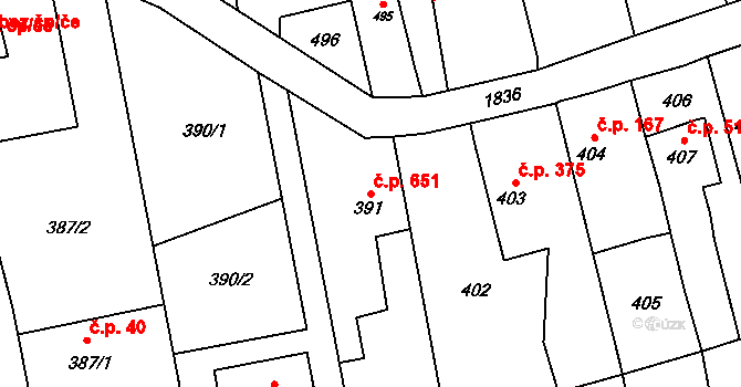 Kylešovice 651, Opava na parcele st. 391 v KÚ Kylešovice, Katastrální mapa