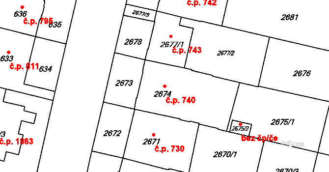 Předměstí 740, Opava na parcele st. 2674 v KÚ Opava-Předměstí, Katastrální mapa